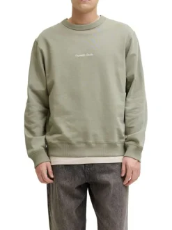 Sweat en coton olive pourvu d'un col rond et de manches longues