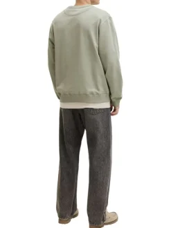 Sweat en coton olive pourvu d'un col rond et de manches longues