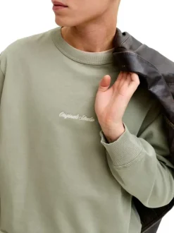 Sweat en coton olive pourvu d'un col rond et de manches longues