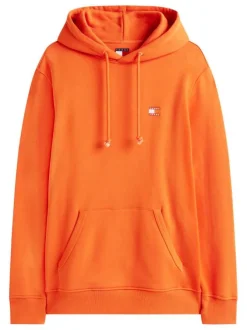 Sweat en coton orange uni avec un col à capuche et une coupe droite