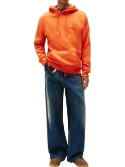 Sweat en coton orange uni avec un col à capuche et une coupe droite
