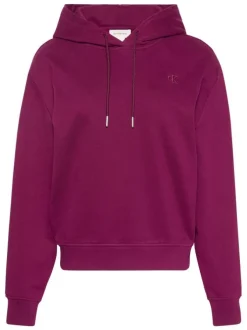 Sweat en coton prune uni avec une coupe droite et une capuche