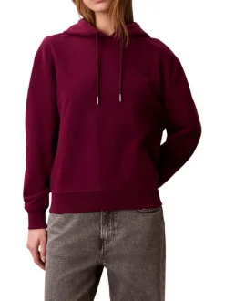 Sweat en coton prune uni avec une coupe droite et une capuche