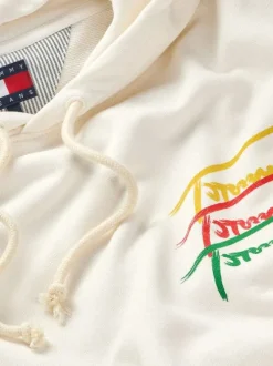 Sweat en coton régénératif écru à imprimé signature avec coupe droite et capuche