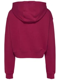 Sweat en coton régénératif framboise à imprimé, coupe droite et col à capuche