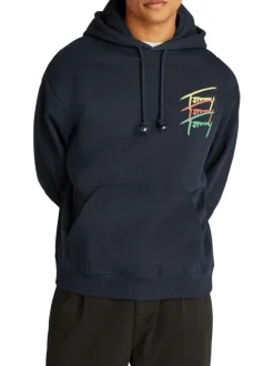 Sweat en coton régénératif marine à imprimé signature, coupe droite et à capuche