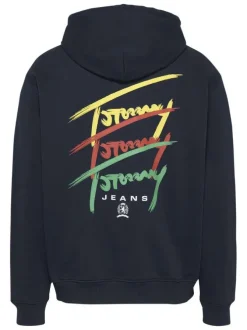 Sweat en coton régénératif marine à imprimé signature, coupe droite et à capuche