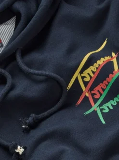 Sweat en coton régénératif marine à imprimé signature, coupe droite et à capuche