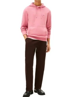Sweat en coton rose pourvu d'un col à capuche avec cordons de serrage