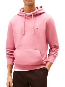 Sweat en coton rose pourvu d'un col à capuche avec cordons de serrage
