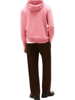 Sweat en coton rose pourvu d'un col à capuche avec cordons de serrage