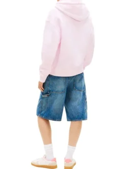 Sweat en coton rose uni avec une coupe droite et un col à capuche