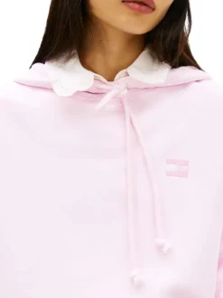 Sweat en coton rose uni avec une coupe droite et un col à capuche