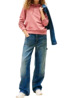 Sweat en coton rose uni avec une coupe droite et un col à capuche