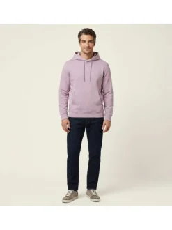 Sweat en coton rose uni avec une coupe droite et un col à capuche