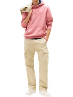 Sweat en coton rose uni avec une coupe droite et un col à capuche