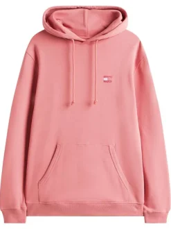 Sweat en coton rose uni avec une coupe droite et un col à capuche