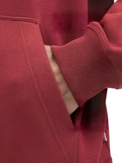 Sweat en coton rouge uni avec un col à capuche et cordon de serrage