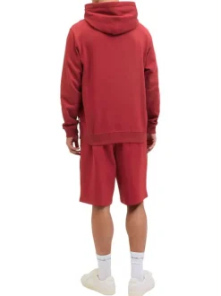 Sweat en coton rouge uni avec un col à capuche et cordon de serrage