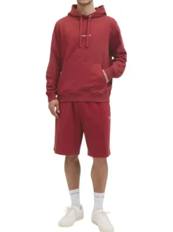 Sweat en coton rouge uni avec un col à capuche et cordon de serrage