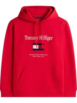 Sweat en coton rouge uni avec une coupe droite et un col à capuche