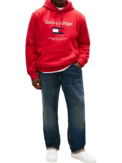 Sweat en coton rouge uni avec une coupe droite et un col à capuche
