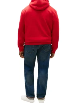 Sweat en coton rouge uni avec une coupe droite et un col à capuche