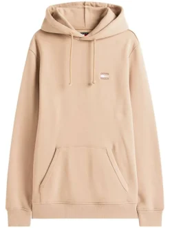 Sweat en coton taupe uni avec une coupe droite et un col à capuche