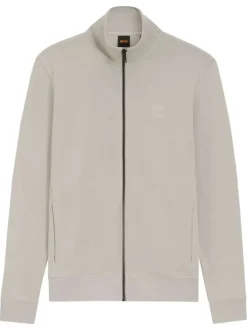 Sweat en coton taupe unis avec une coupe droite et un col montant