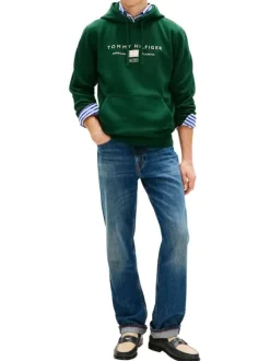 Sweat en coton vert à coupe ajustée pourvu d'un col à capuche