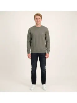 Sweat en coton vert uni avec une coupe droite et un col rond