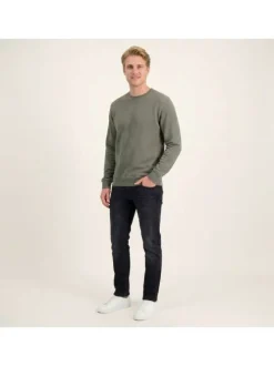 Sweat en coton vert uni avec une coupe droite et un col rond