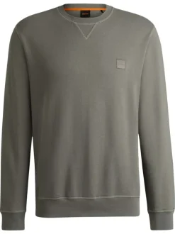 Sweat en coton vert uni avec une coupe droite et un col rond
