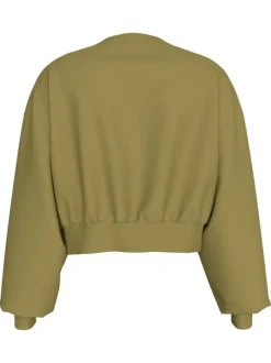 Sweat en coton vert uni à coupe droite, col rond et manches longues larges