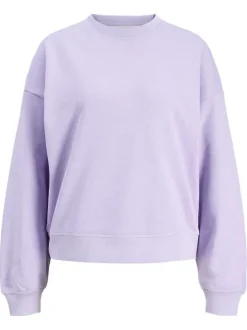 Sweat en coton violet pourvu d'un col rond et de manches longues