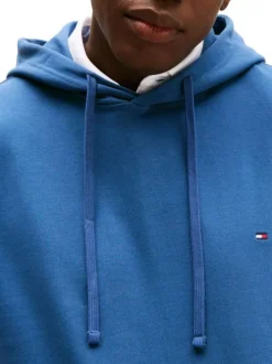 Sweat Grande Taille en coton bleu uni avec une coupe ajustée et un col à capuche
