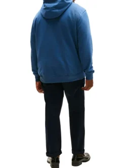 Sweat Grande Taille en coton bleu uni avec une coupe ajustée et un col à capuche