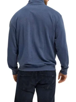 Sweat Grande Taille en coton bleu uni à coupe droite et col camionneur