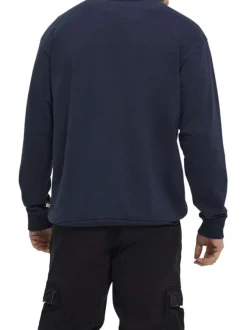 Sweat Grande Taille en coton marine droit à col rond et manches longues
