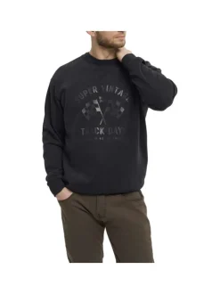Sweat Grande Taille en coton noir à imprimé ton sur ton et coupe droite