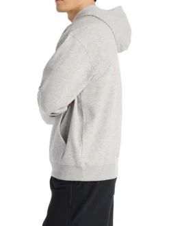 Sweat gris avec un imprimé un col à capuche et une coupe droite