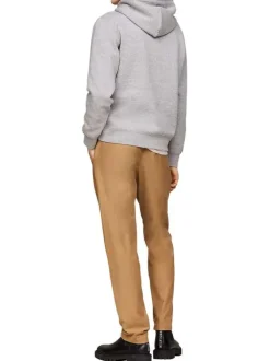 Sweat gris chiné à coupe droite, col à capuche avec lien de serrage blanc
