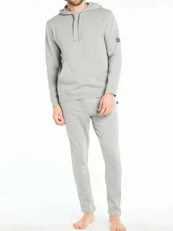 Sweat gris clair uni en coton à col à capuche coupe ajustée