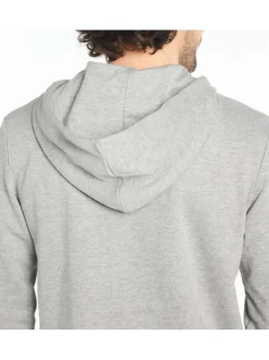 Sweat gris clair uni en coton à col à capuche coupe ajustée
