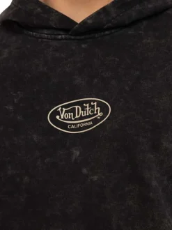 Sweat gris foncé uni avec une coupe droite et un col à capuche