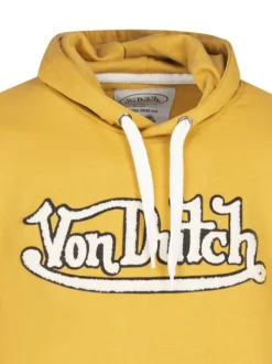 Sweat jaune uni avec une coupe droite et un col à capuche ajustable
