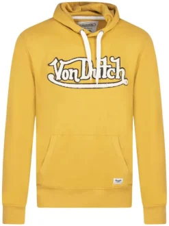 Sweat jaune uni avec une coupe droite et un col à capuche ajustable