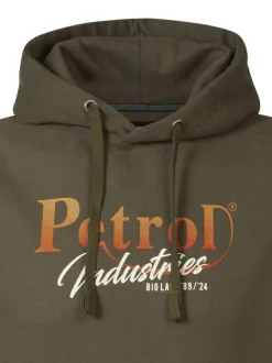 Sweat kaki avec imprimé de la marque à coupe droite et col à capuche