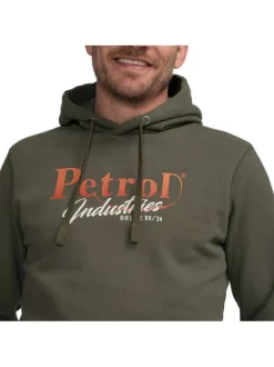 Sweat kaki avec imprimé de la marque à coupe droite et col à capuche