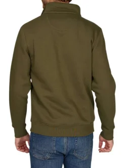Sweat kaki uni avec une coupe droite à col camionneur et zip de fermeture